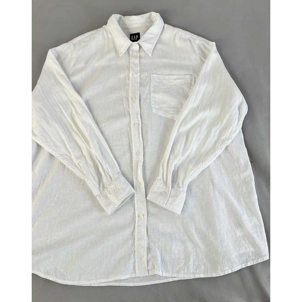 GAP women's size XXL linen blend white front pocket button front tunic blouse